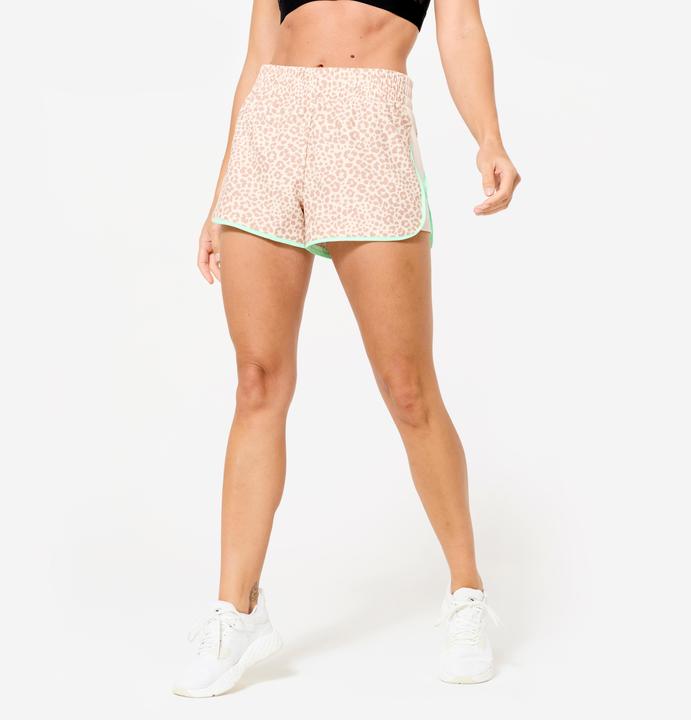 Domyos Shorts kurz leicht - beige/grün Leo-Print