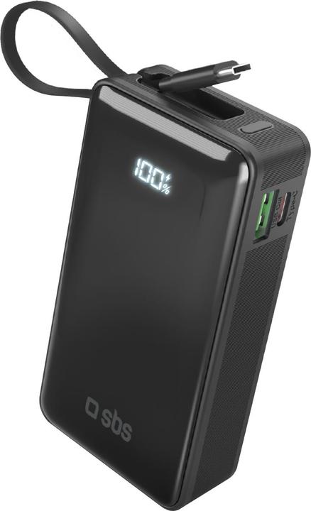 Produktbild SBS 10.000 mAh-Powerbank mit integriertem USB-C Kabel (10000 mAh, 20 W, 37 Wh)