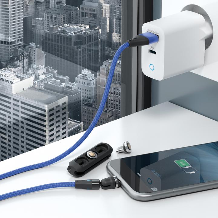 Produktbild RealPower Magnetic cable 3 Amp,1m,blau mit Adaptern (1 m)