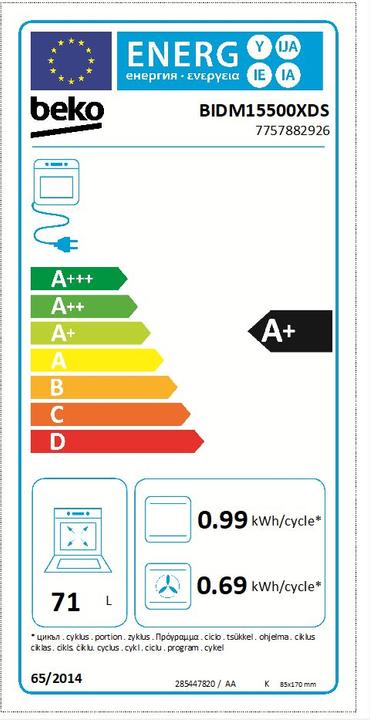 Label énergétique Beko BIDM15500XDS Four A, inox
