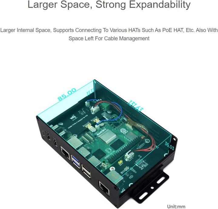 Produktbild WaveShare Aluminum multifunction case for Raspberry Pi 5