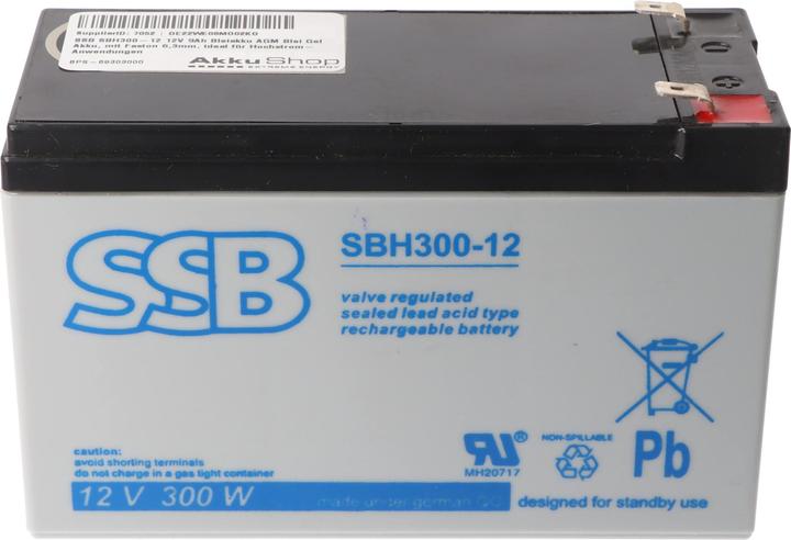 Produktbild SSB SBH300-12 12V 9Ah Bleiakku AGM Blei Gel Akku, mit Faston 6,3mm, ideal für Hochstrom-Anwendungen (12 V, 9 Ah)