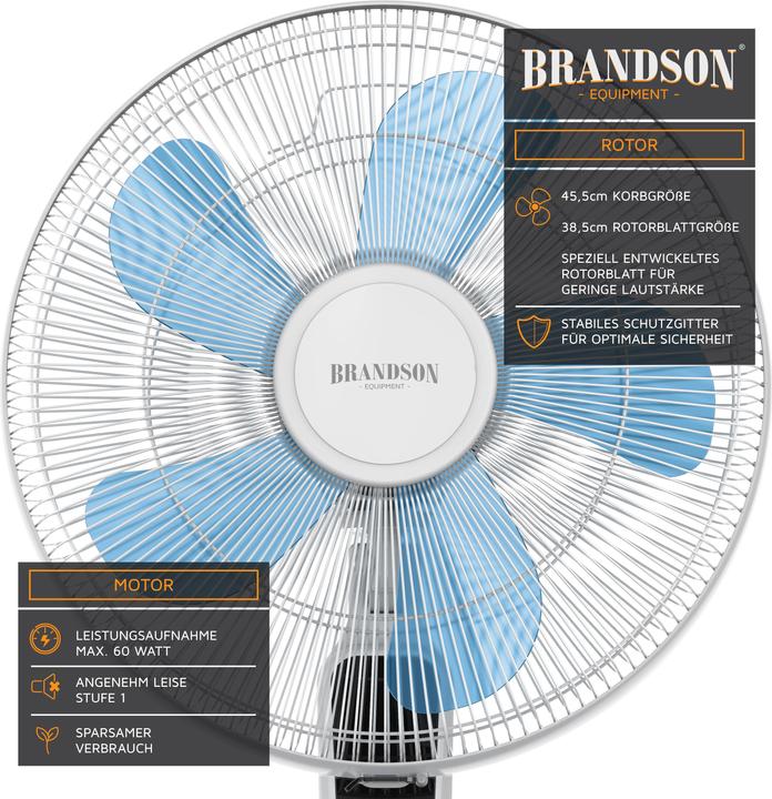 Immagine prodotto Brandson Ventilatore a piantana 40 cm Ø, telecomando, display, oscillazione, regolabile in altezza e in (57 dB)