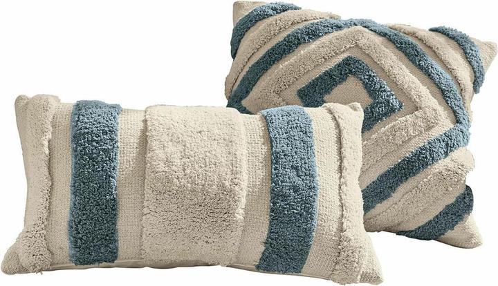 Produktbild Loberon Kissenhülle 2er Set Melyn blau/creme (50 x 50 cm)