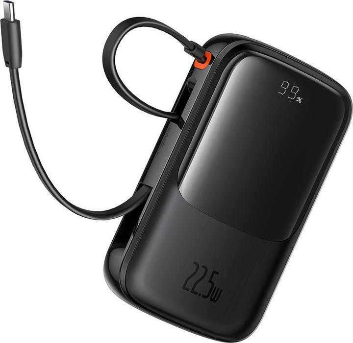 Immagine prodotto Baseus Powerbank Qpow Pro+ 10000mAh 22,5W con cavo USB-C integrato e display - nero (10000 mAh, 22.50 W, 37 Wh)