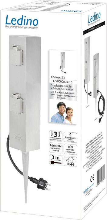 Actual product image Ledino 4-socket pillar with Connect S4 ground spike, stainless steel outdoor (4 x)