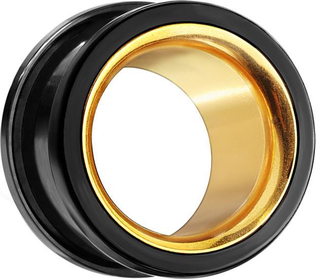 Star Piercing Flesh Tunnel schwarz mit goldenem Innenteil (ohne Messing, Chirurgenstahl 316L)