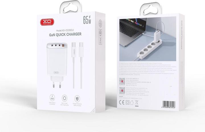 Produktbild xO Wandladegerät CE23 PD 65W 3x USB-C 1x USB weiss + Kabel USB-C - USB-C (65 W)