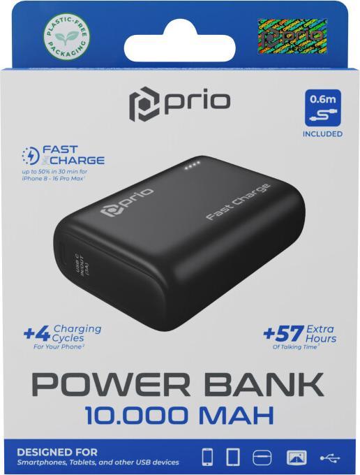 Produktbild prio Fast Charge (22.5W SCP/20W PD/ QC3.0 ) Power Bank 10.000mAh schwarz (10000 mAh, 37 Wh)