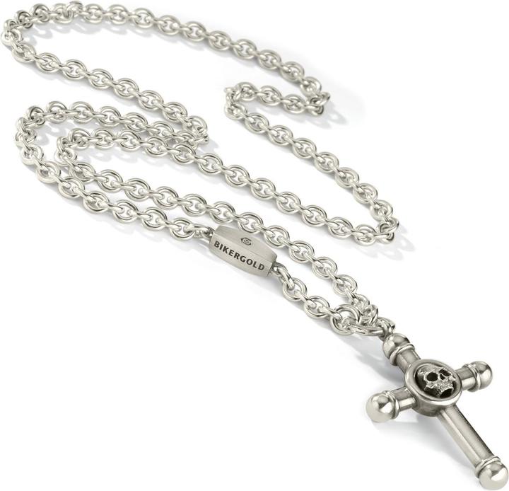 Immagine prodotto Bikergold Ciondolo a catena con ancora, croce e teschio singolo (Argento 925, 70 cm)