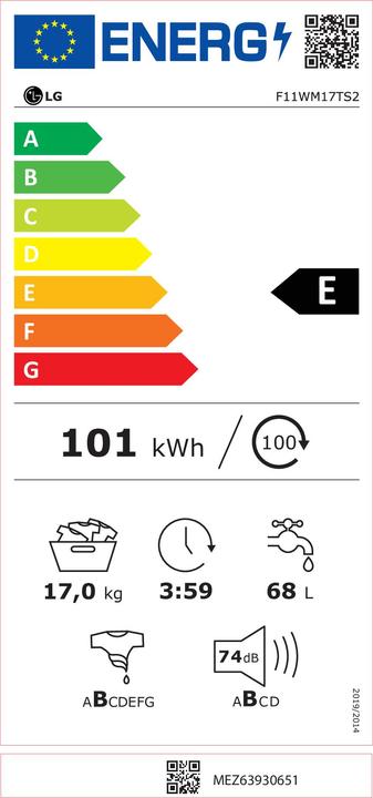 Energy Label LG F11WM17TS2 (17 kg, Left)