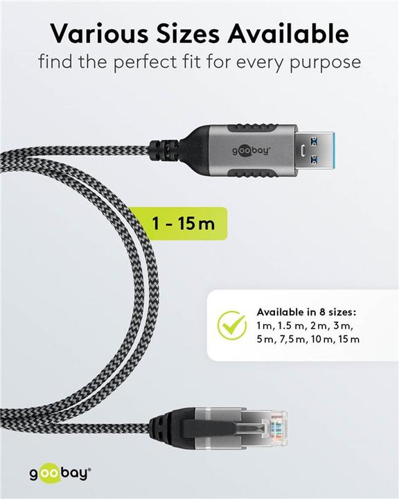 Produktbild Goobay Ethernet-Kabel USB-A 3.0 auf RJ45, Slim, 7,5 m (USB 3.0, RJ45 (1x))