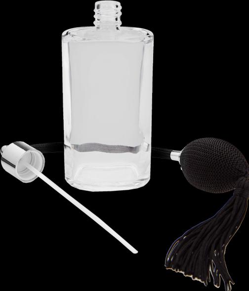 Klarglas-Flasche oval, mit Ballpumpe silber/schwarz, für 100 ml (100 ml)