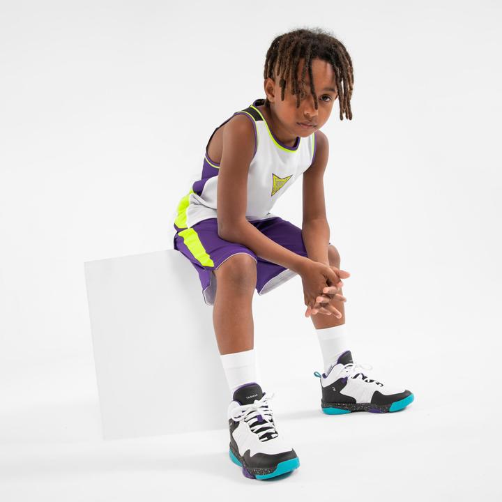 Image du produit Tarmak Chaussures de Basket Intermédiaire Enfants SS500H - Blanc/Noir/Pourpre (38)
