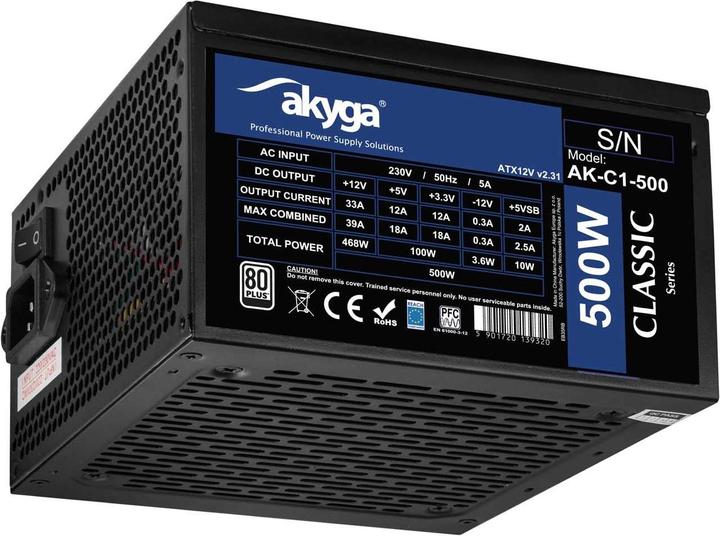 Actual product image Akyga Zasilacz ATX AK-C1-500 P4+4 2x PCI-E 6+2 pin 4x SATA 2x Molex APFC FAN (468 W)