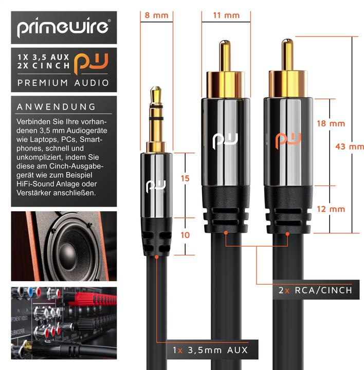 Productafbeelding Primewire 2in1 (5 m, 3,5 mm aansluiting (AUX), RCA)