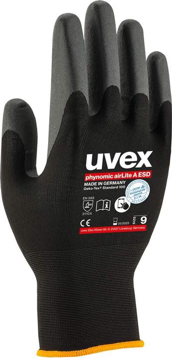 Actual product image Uvex Safety Mechanic glove Phynomic AirLite A ESD, Black (10)