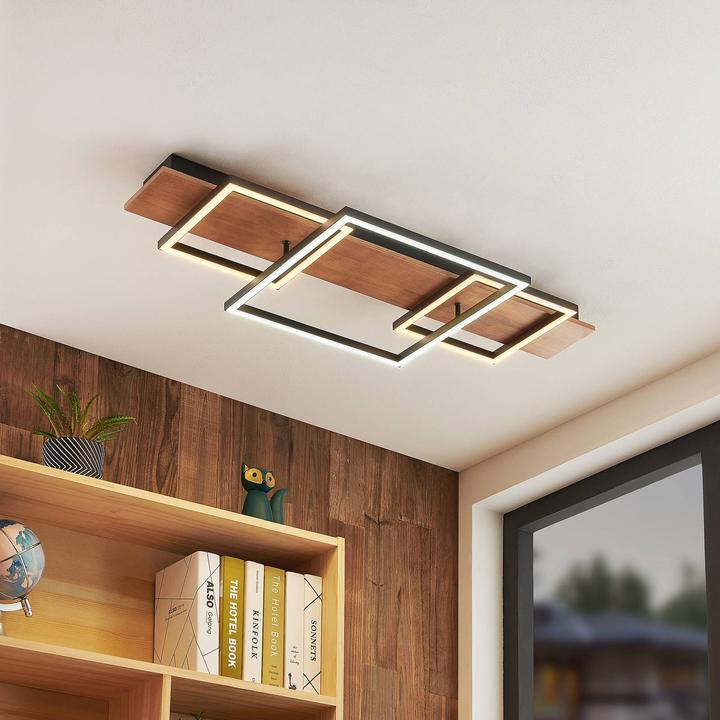 Actual product image Lucande Chariska LED Ceiling Lamp Wood Black 95cm (740 lm)