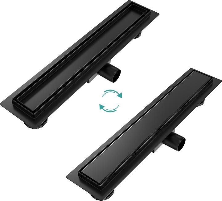 Emke Duschrinne Edelstahl, Bodenablauf Komplettset Siphon mit Geruchsstop, Haarsieb, 500cm, Schwarz (500 mm)