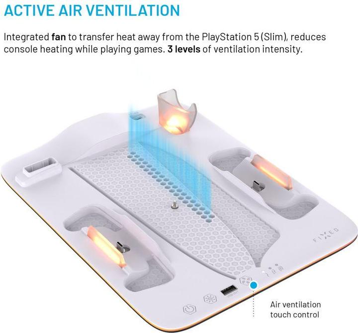 Produktbild Fixed Feste Multifunktionsstation für PlayStation 5 (Slim) mit Lüftern und Aufladung für zwei DualSense Co (PS5)