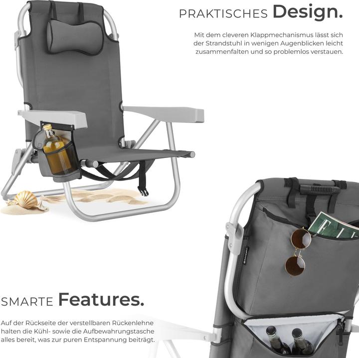 Produktbild tectake Strandstuhl Coral, klappbar mit Rucksackfunktion