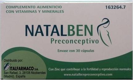 Actual product image Natalben Italfarmaco Preconception with 30 Capsules with Zinc
