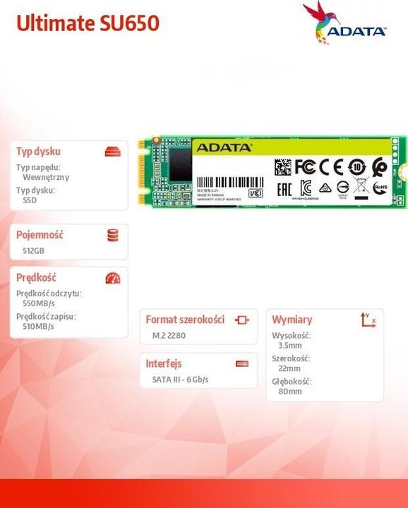 Productafbeelding Adata Ultieme SU650 (512 GB, M.2 2280)