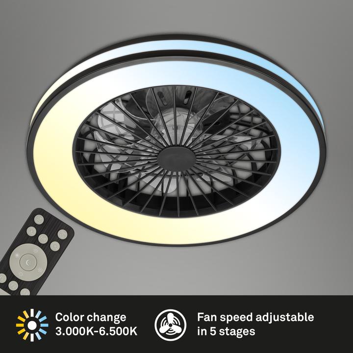 Actual product image Briloner CCT ceiling light with fan, black (5300 lm)
