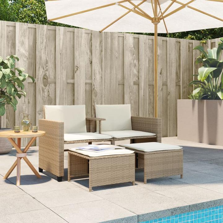 Produktbild VidaXL Gartensofa 2-Sitzer mit Tisch und Hockern