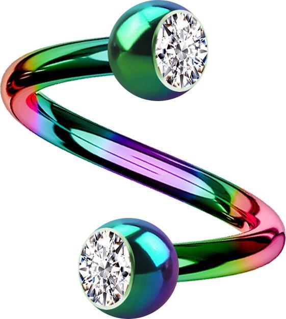 Actual product image Star Piercing Micro Spirale farbig mit zwei Kugeln Kristall silber (without brass, Titanium G23)