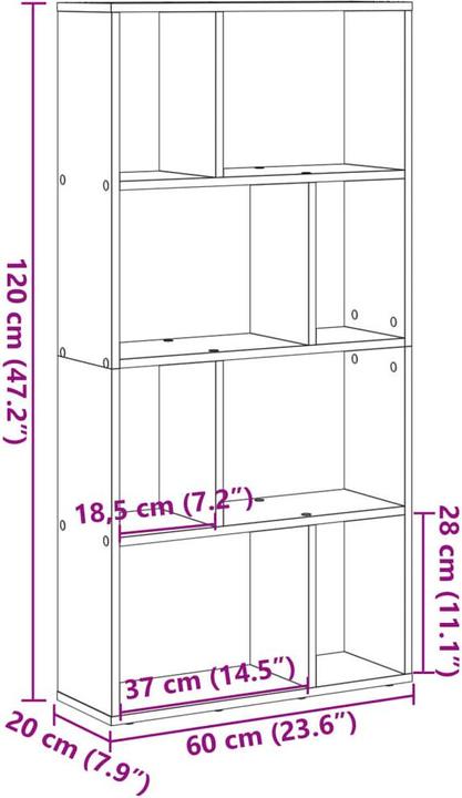Produktbild VidaXL Bücherregal Raumteiler Standregal Aktenregal Büroregal Regal Betongrau (60 x 20 x 120 cm)