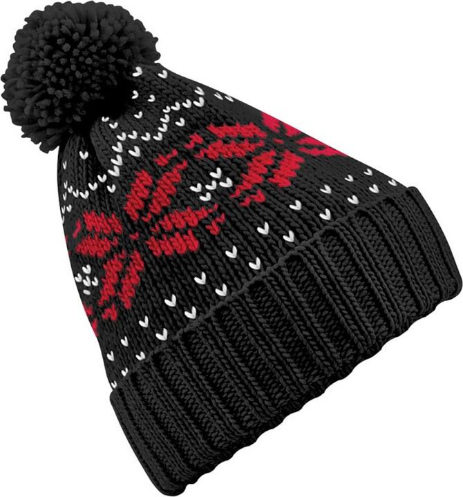 Beechfield Strickmütze Mit Bommel Schneeflockenmuster (One Size)