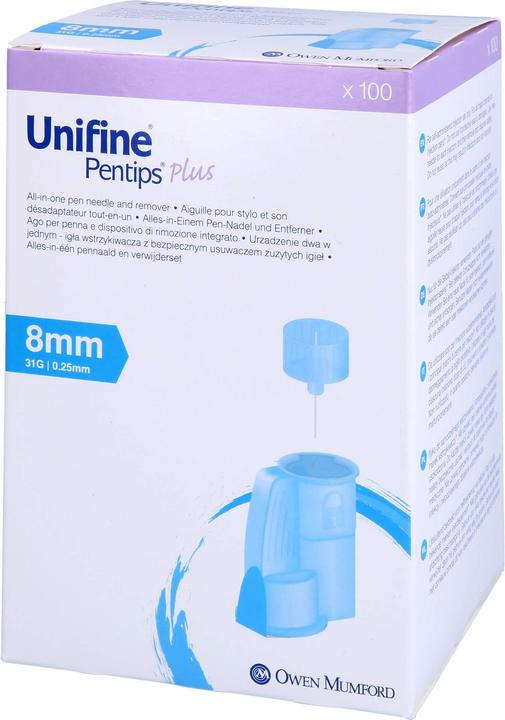 Actual product image Unifine Pentips Plus Pennadeln Insulin-Injektor 31G 0.25x8mm hellblau steril 100 Stk (Pen needles + disposable needles)