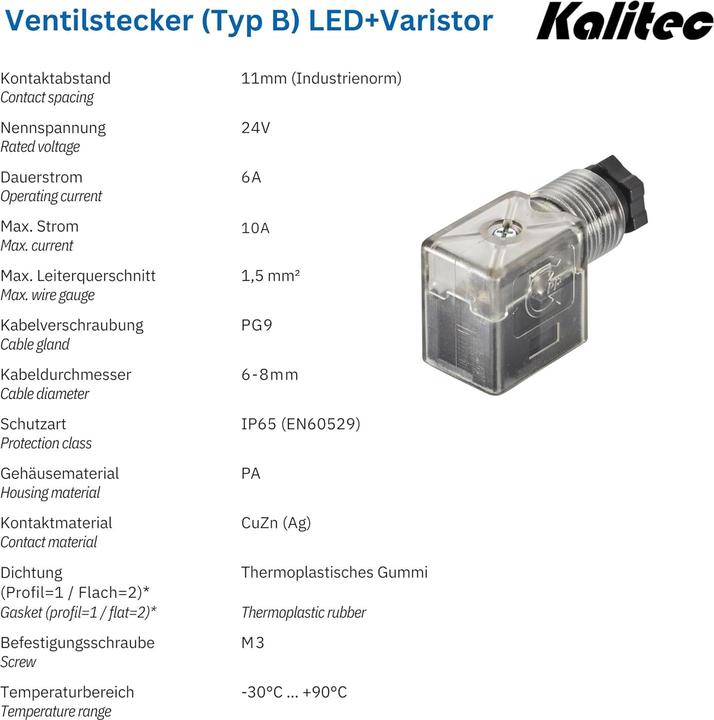 Produktbild Kalitec 3 Stück Ventilstecker Bauform B transparent 3 polig 24V mit Beschaltung I PG9 I LED+Varistor