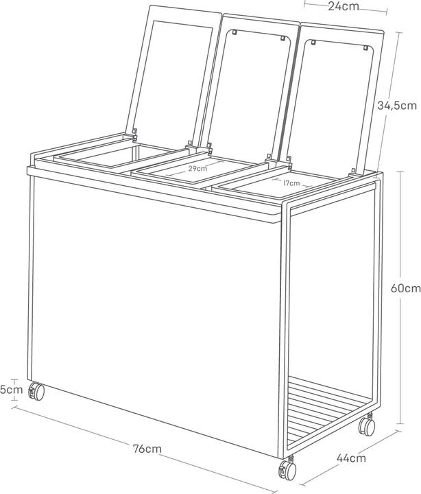 Produktbild Yamazaki Mülleimer mit 3 Fächern & Rollen TOWER