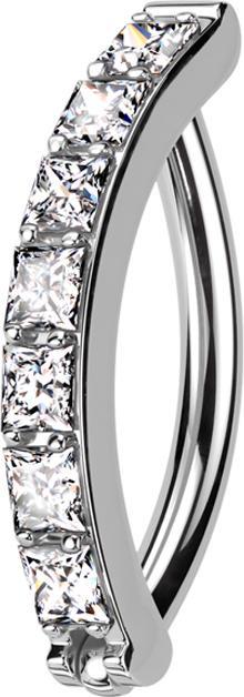 Immagine prodotto Star Piercing Anello a micro segmenti con scudo incernierato in argento una fila di cristalli quadrati argento (senza ottone, Titanio G23)