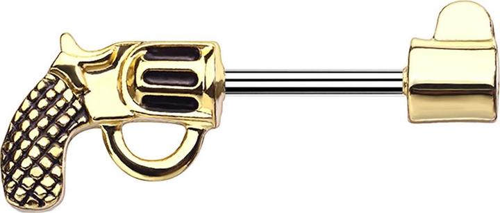 Star Piercing Barbell Stab Revolver vergoldet (Chirurgenstahl 316L, Messing)
