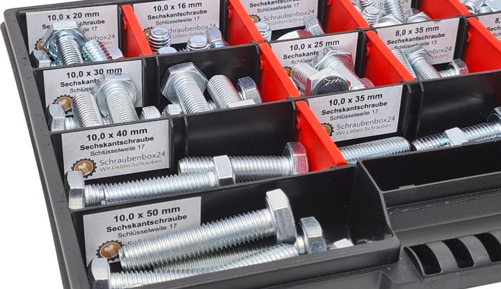 Actual product image Schraubenbox24 Hexagon bolts assortment M8-M10 // 10mm-50mm 110 pcs. Screw box DIN 933 (110 Screws per piece)
