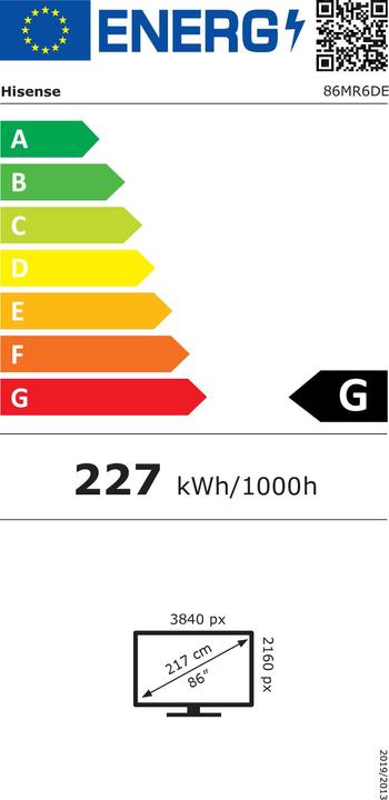 Energie-Label Hisense 86MR6DE GoBoard - 86 Zoll - 350cd/m? - Ultra-HD - 3840x2160 Pixel - 20 Punkt (3840 x 2160 Pixel, 86")