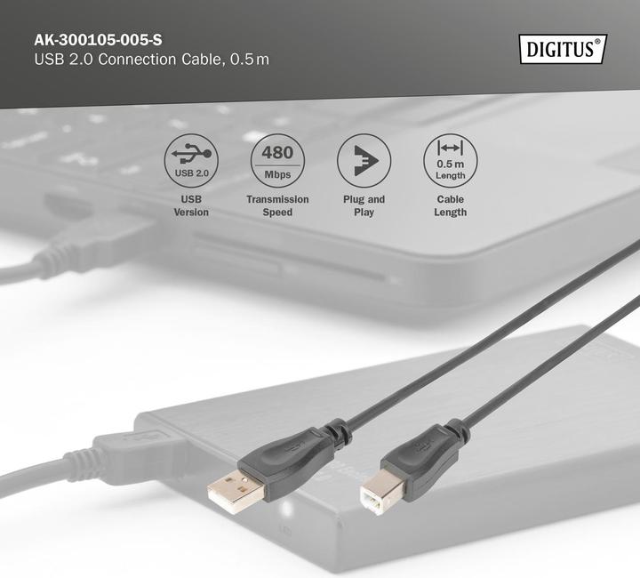 Produktbild Digitus USB2.0 Anschlusskabel, 0,5 m (0.50 m, USB 2.0, 2.50 W)