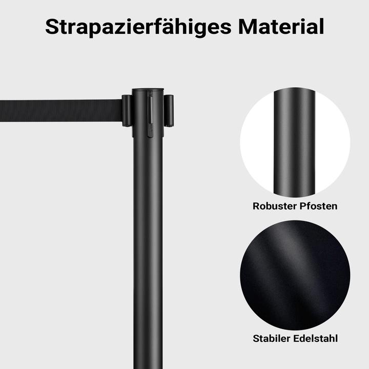 Actual product image Wiltec Mobile barrier posts 32x7x90cm black steel crowd control system drawstring