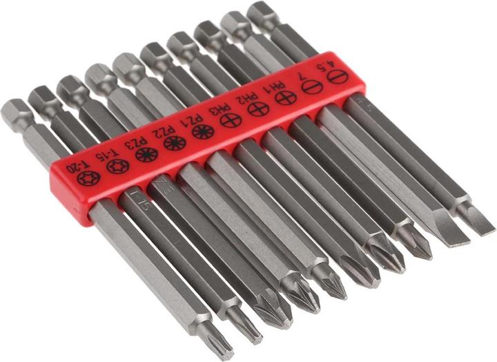 Actual product image RS PRO 10 piece power tool bit set (Hexagon socket TX M15, Hexagon socket TX M20, Cross Phillips PH M1, Cross Phillips PH M2, Cross Pozidriv PZ M1, Cross Pozidriv PZ M2, Cross Phillips PH M3, Cross Pozidriv PZ M3)