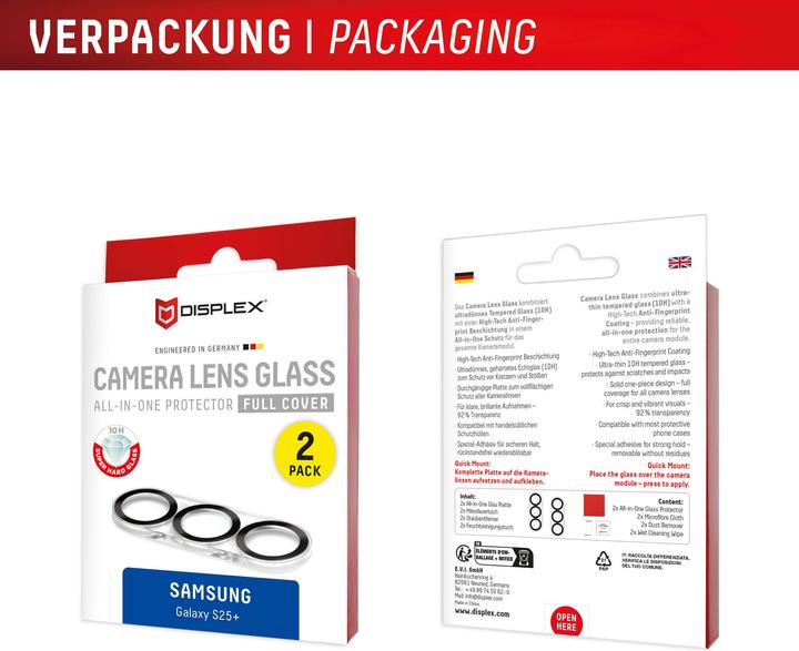 Image du produit Displex Full Cover Camera Lens Glass, Kamera Schutzglas, Platte, Doppelpack (2 pièce(s), Samsung Galaxy S25+)