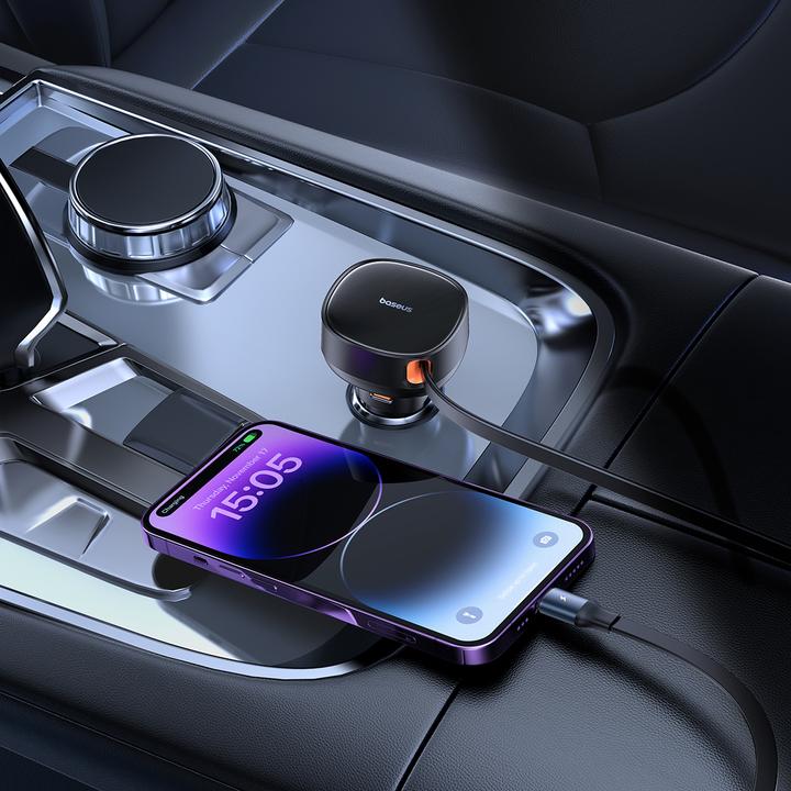 Actual product image Baseus Enjoyment Pro USB-C (female) / Lightning (male) 60W car charger - black