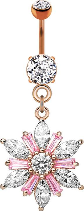 Star Piercing Banane rosegold mit Anhänger Blumenkristall pink (Messing, Chirurgenstahl 316L)
