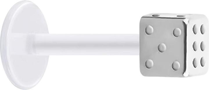 Immagine prodotto Star Piercing Micro Labret trasparente con cubo d'argento (senza ottone, Acciaio chirurgico 316L, Bioflex)