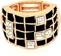 Actual product image Signé Signè ring ladies' ring elastic gold-coloured rhodium-plated One Size Black No.19 (18, 19, 20, 21)