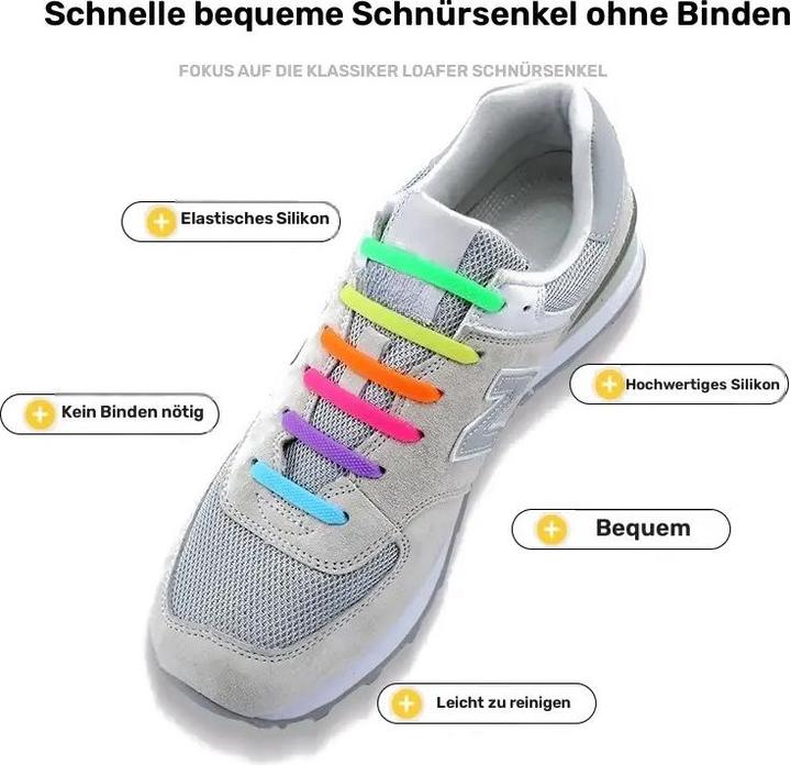 Immagine prodotto Cbx Elastische Silikon-Schnürsenkel – 16-teiliges Set in bunten Farben