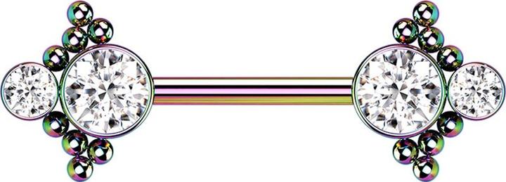 Star Piercing Threadless Barbell farbig Kugeln mit zwei Kristallen silber (ohne Messing, Chirurgenstahl 316L)