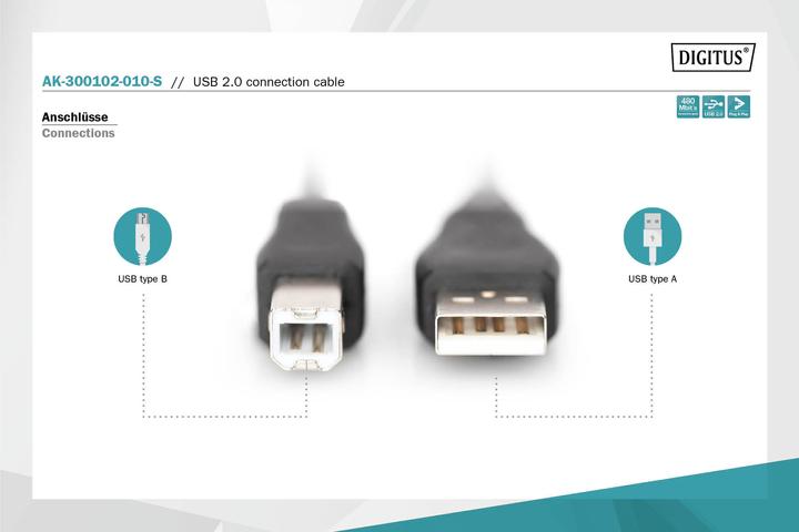 Image du produit Digitus Câble de connexion USB (1 m, USB 2.0)